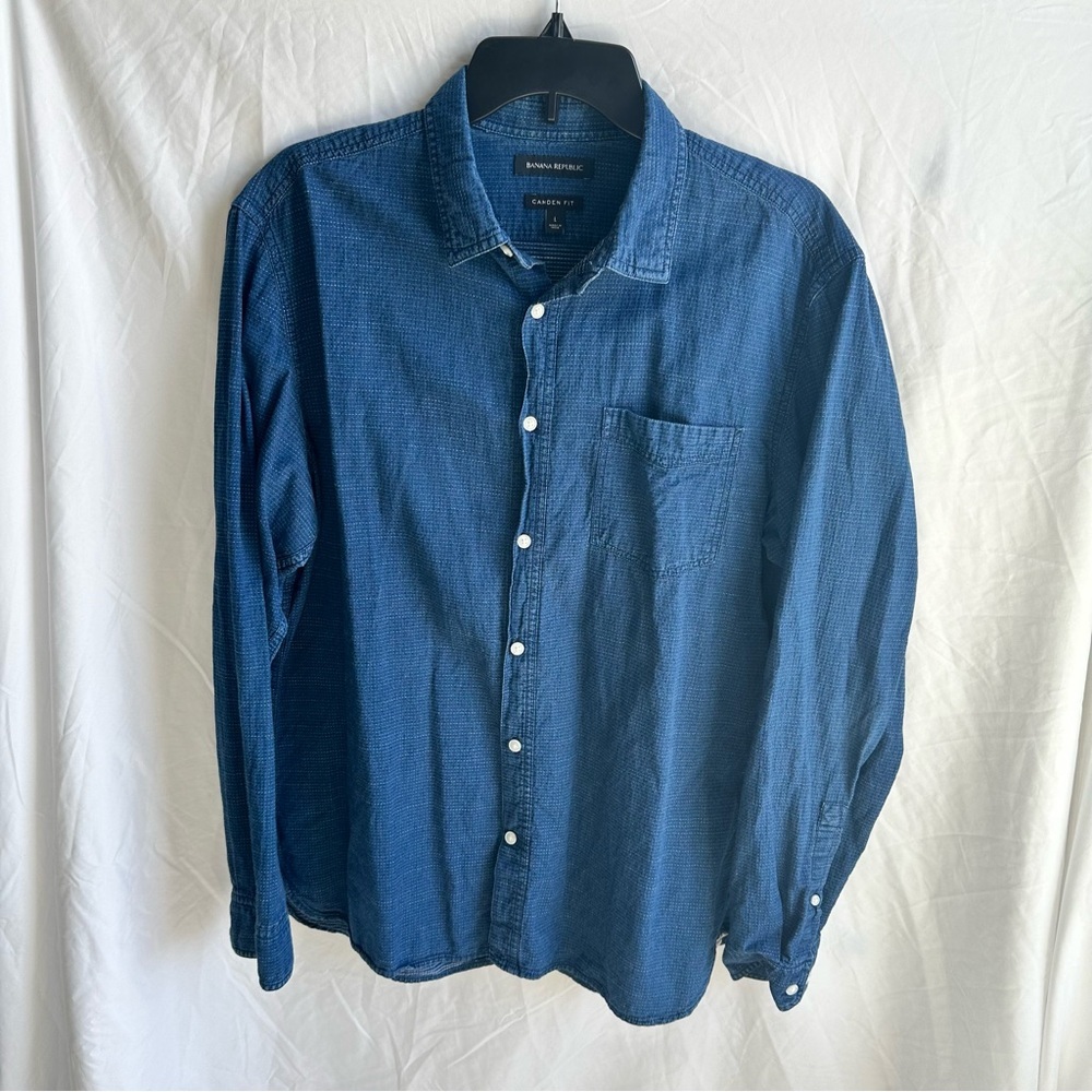 Banana Republic Camden Fit Navy Blue Textured Long Sleeve Button Down Size L